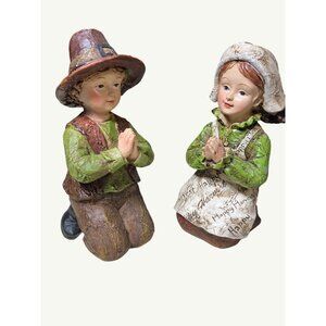 Thanksgiving Pilgrim Couple Figurines Hand-Painted Resin Collectibles